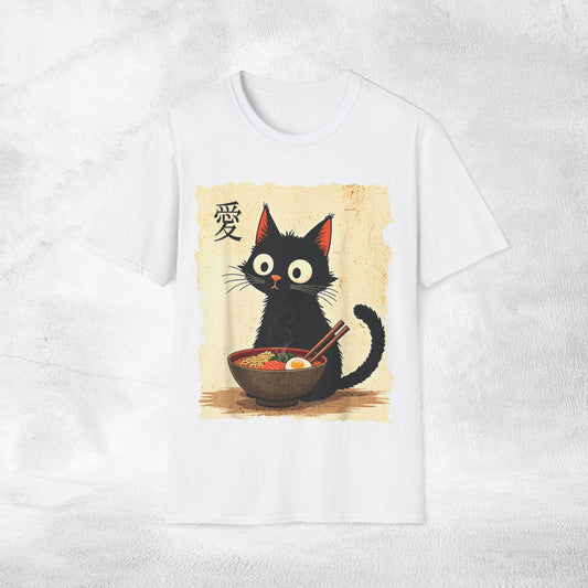 Unisex cat eats ramen / japanese restaurant