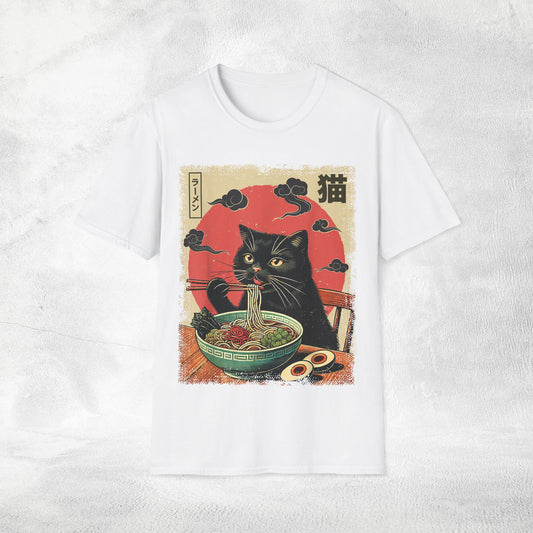 Unisex cat eats ramen / japanese restaurant