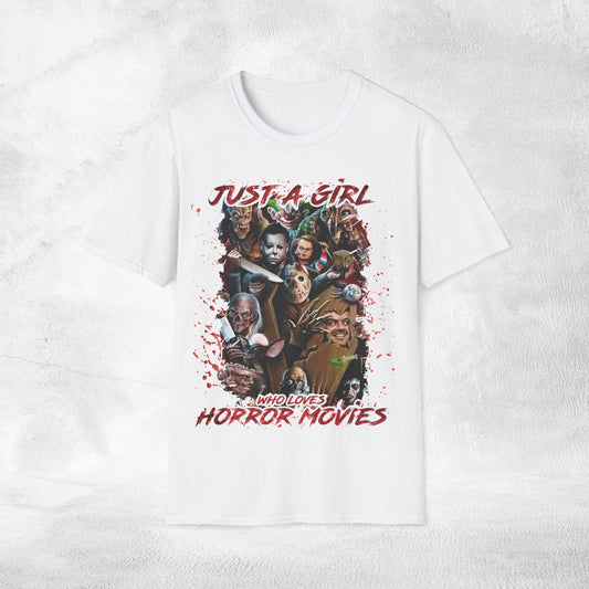 Women movie shirt just a girl who loves horror movies