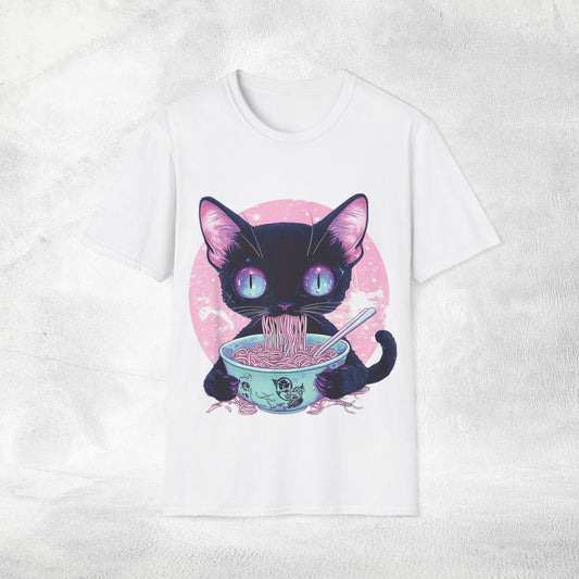 Unisex cat eats ramen / japanese restaurant
