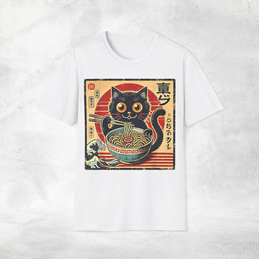 Unisex cat eats ramen / japanese restaurant
