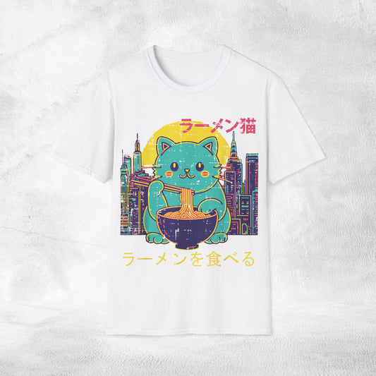 Unisex cat eats ramen / japanese restaurant