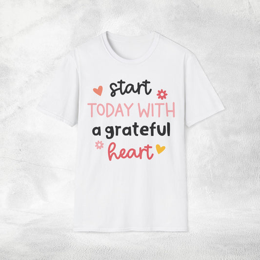 Womens Yoga shirt start today with a grateful heart