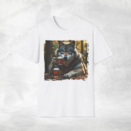 Unisex funny shirt beer drinking wolf