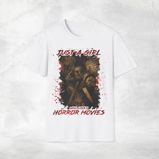 Women movie shirt just a girl who loves horror movies