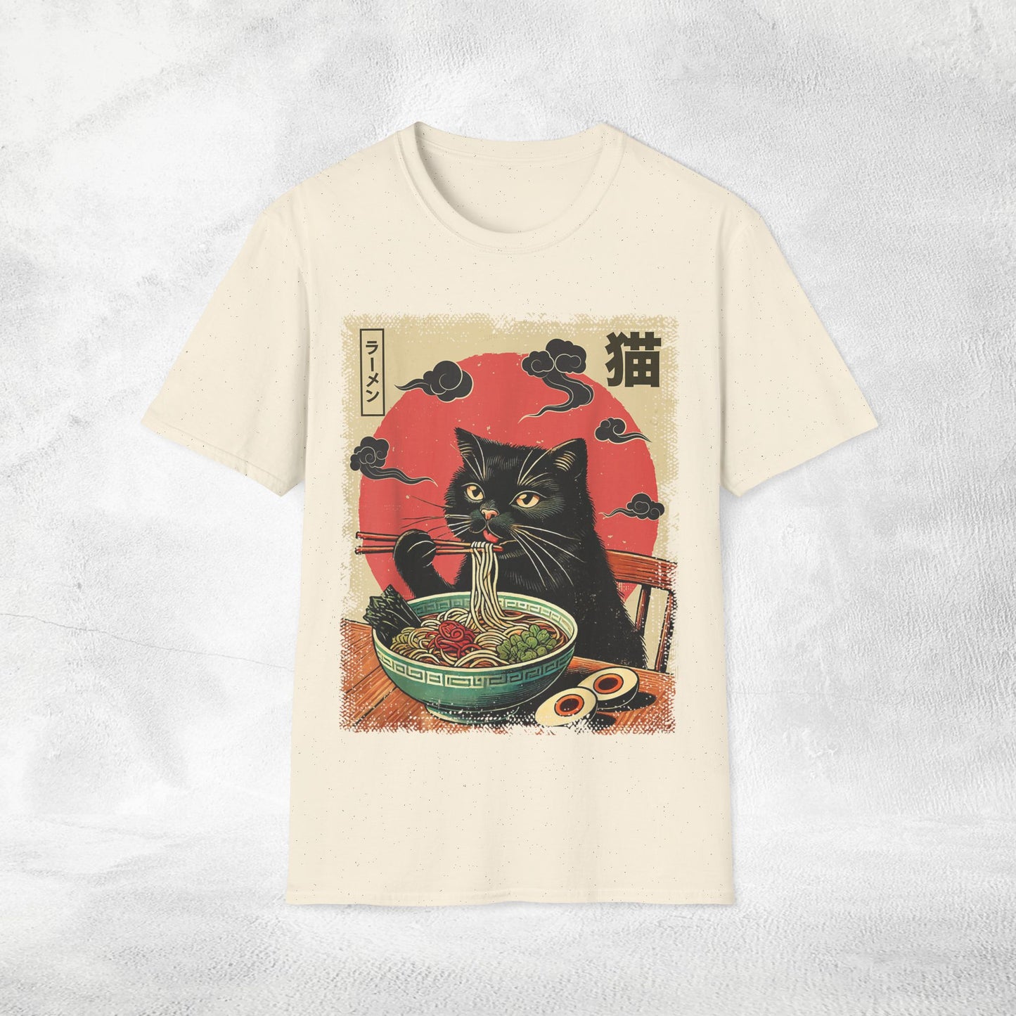 Unisex cat eats ramen / japanese restaurant