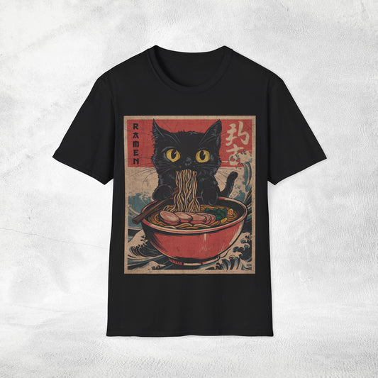Unisex cat eats ramen / japanese restaurant