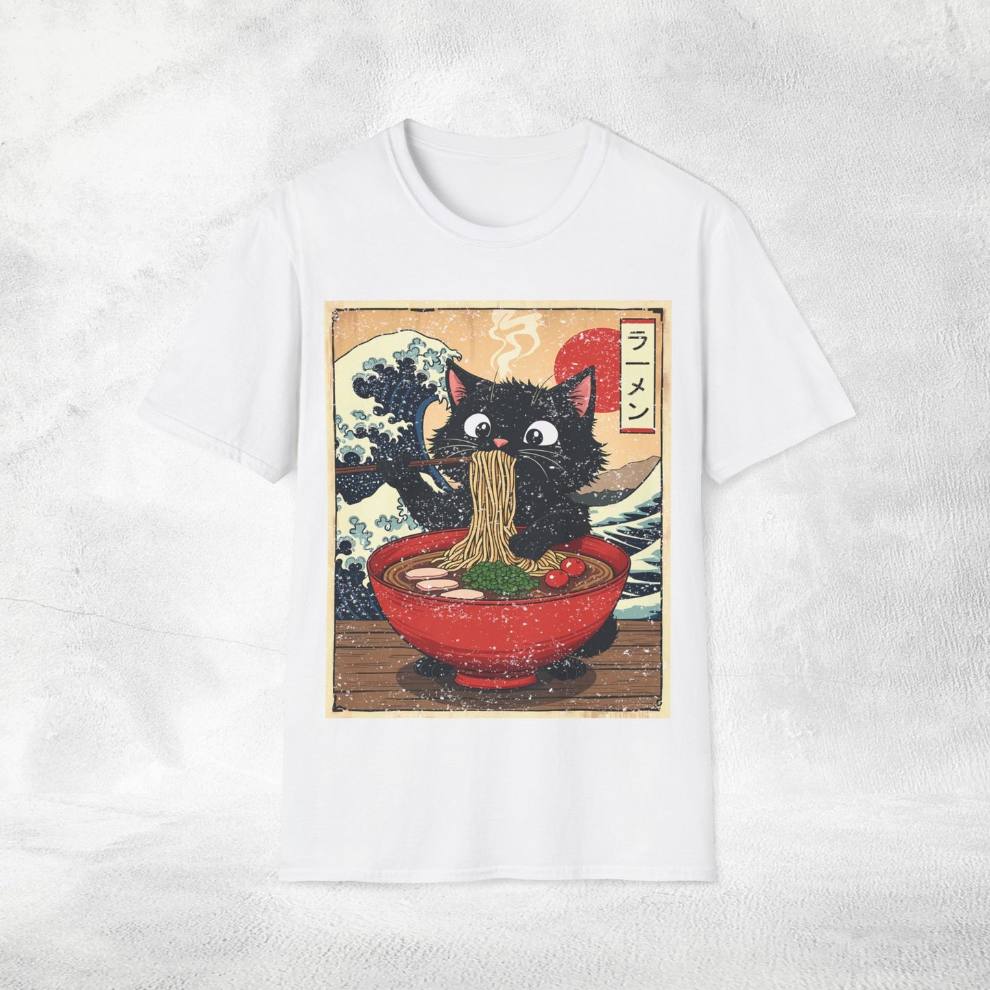Unisex cat eats ramen / japanese restaurant