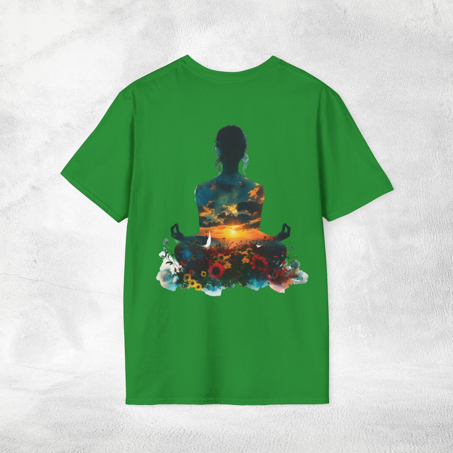 Womens yoga shirt meditate pose backprint