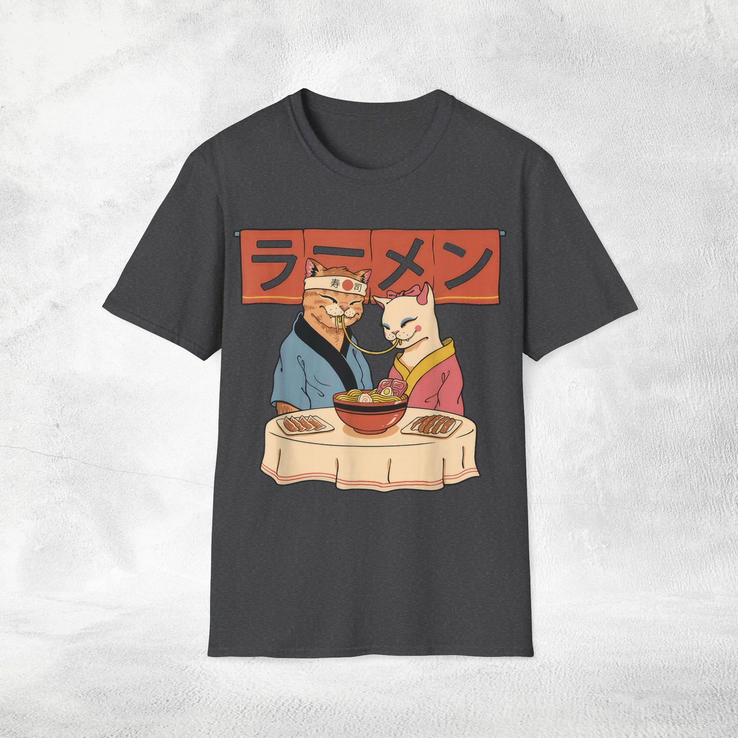 Unisex cat eats ramen / japanese restaurant