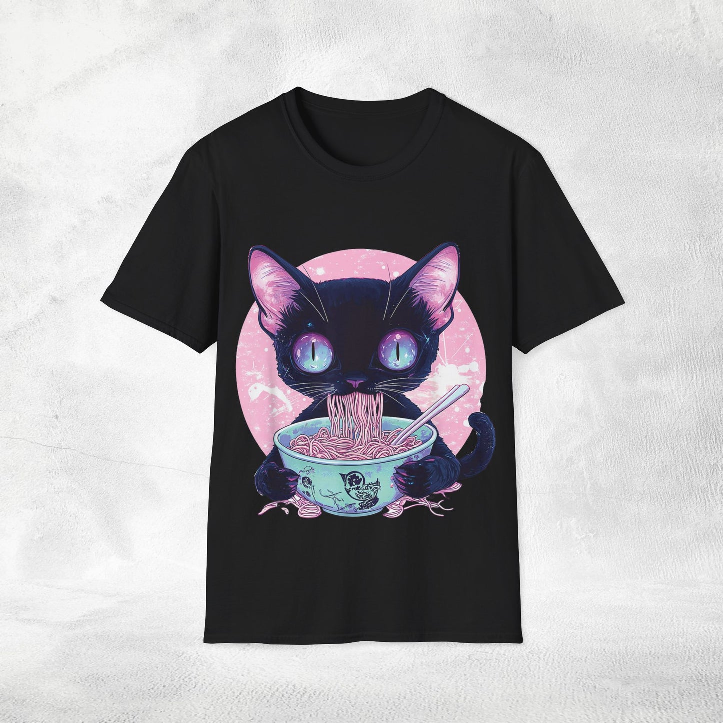 Unisex cat eats ramen / japanese restaurant