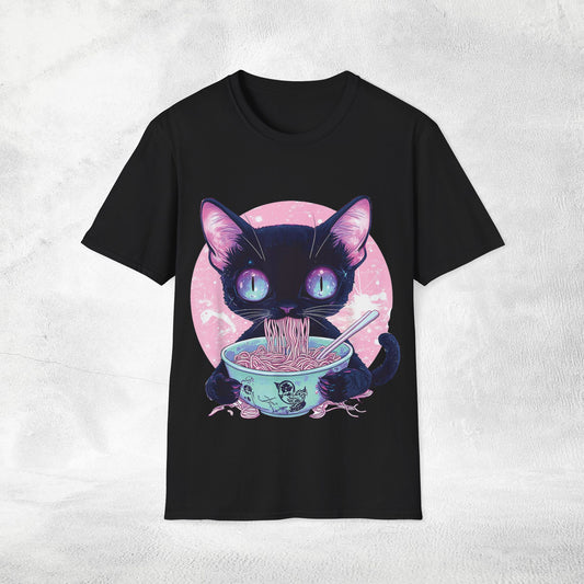 Unisex cat eats ramen / japanese restaurant
