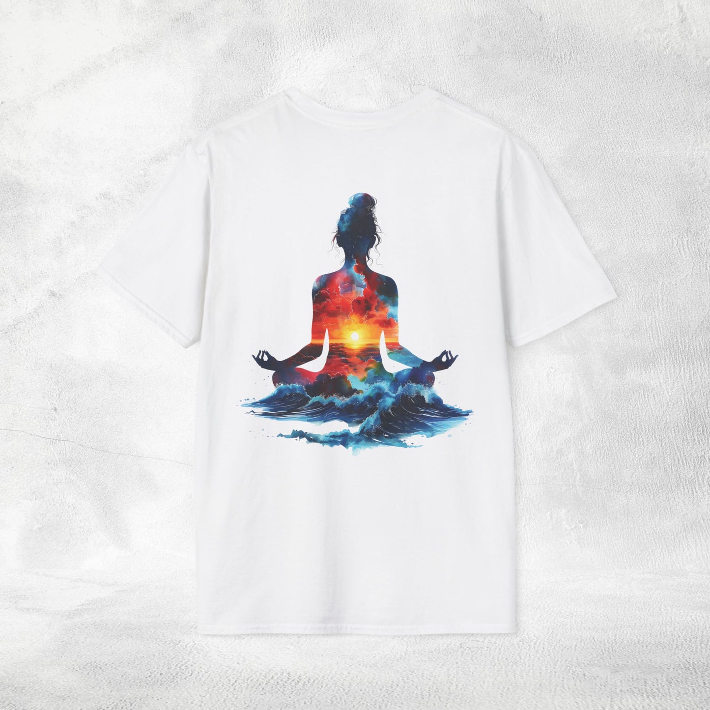 Womens yoga shirt meditate pose backprint