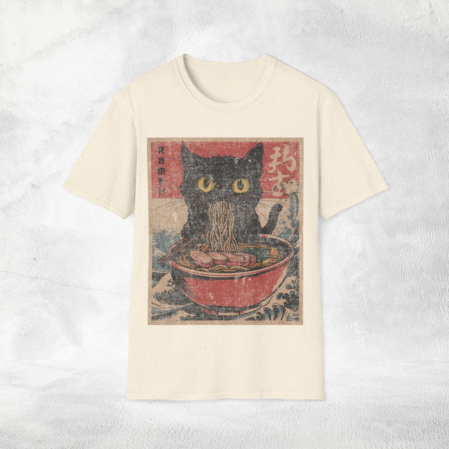 Unisex cat eats ramen / japanese restaurant