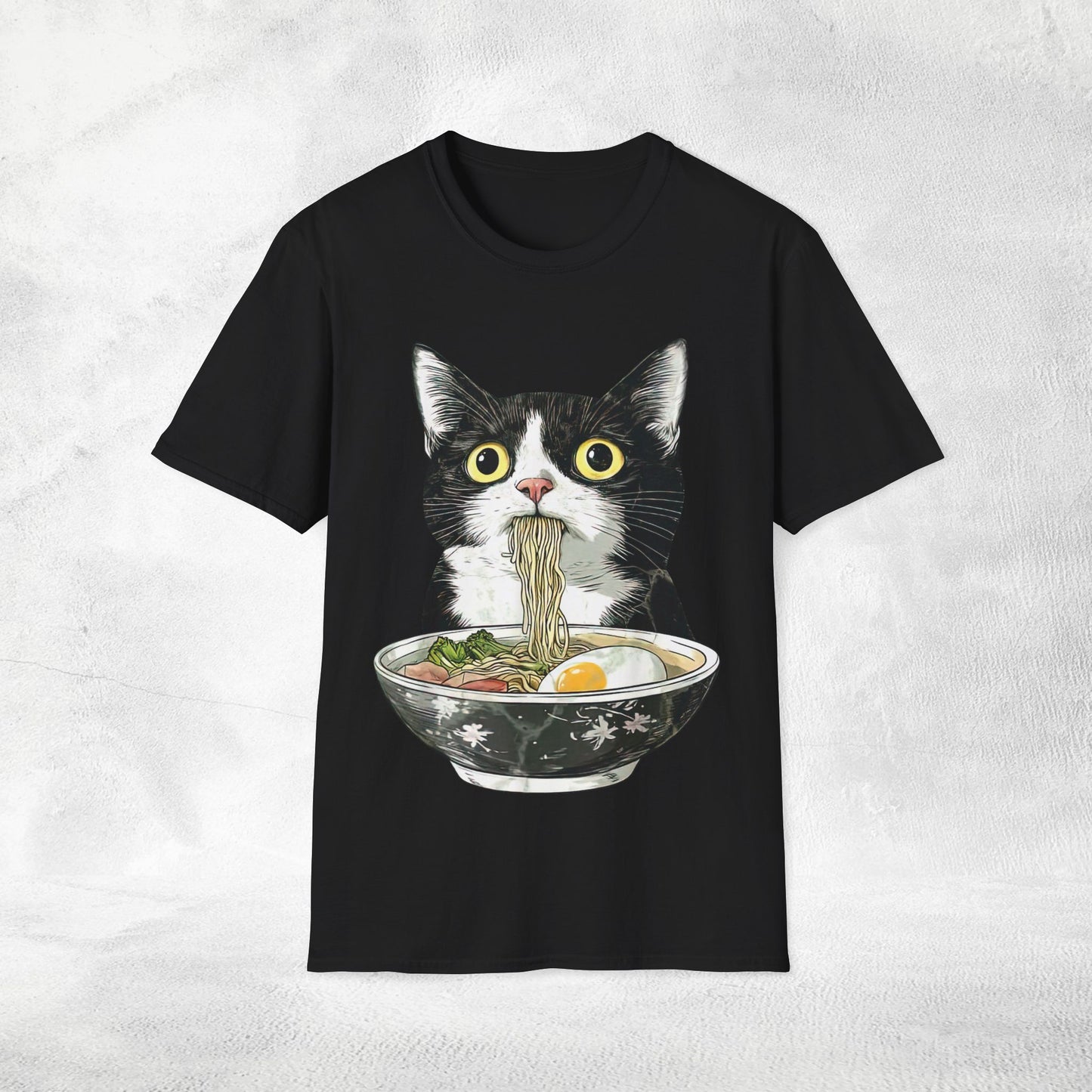 Unisex cat eats ramen / japanese restaurant