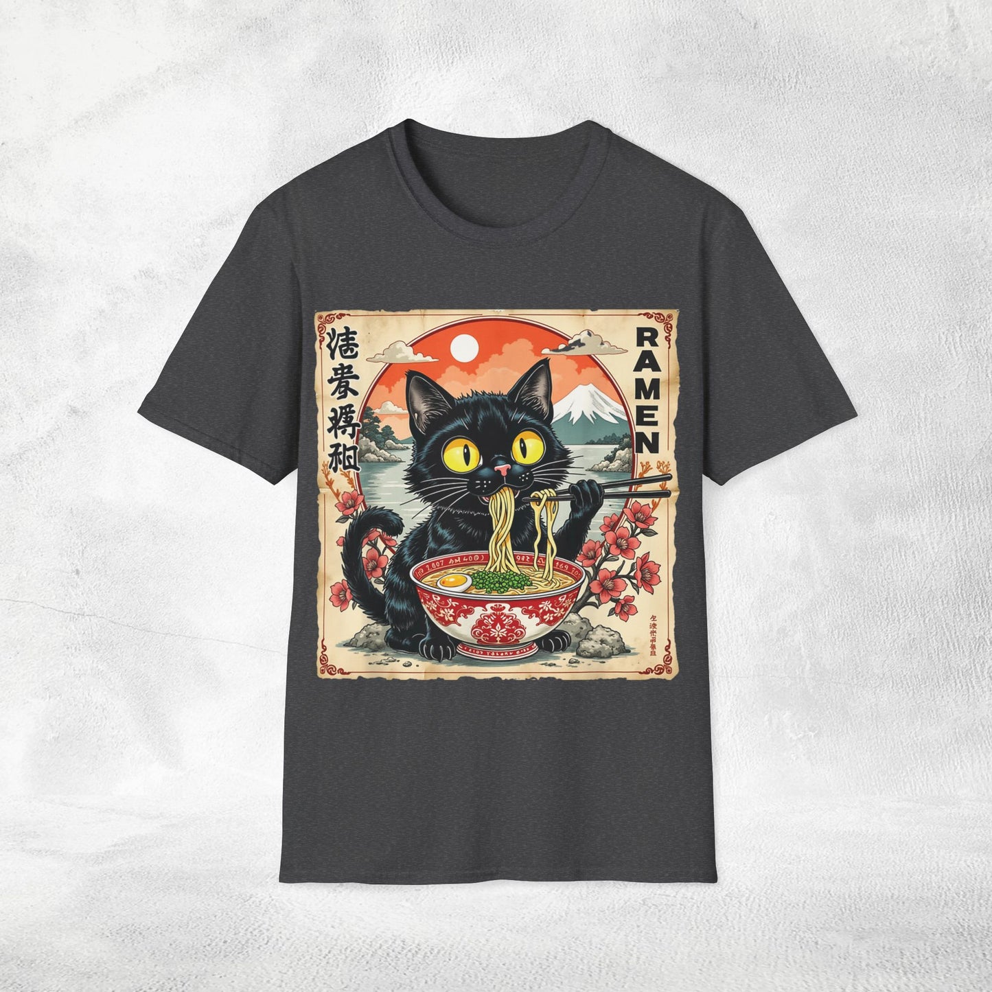 Unisex cat eats ramen / japanese restaurant