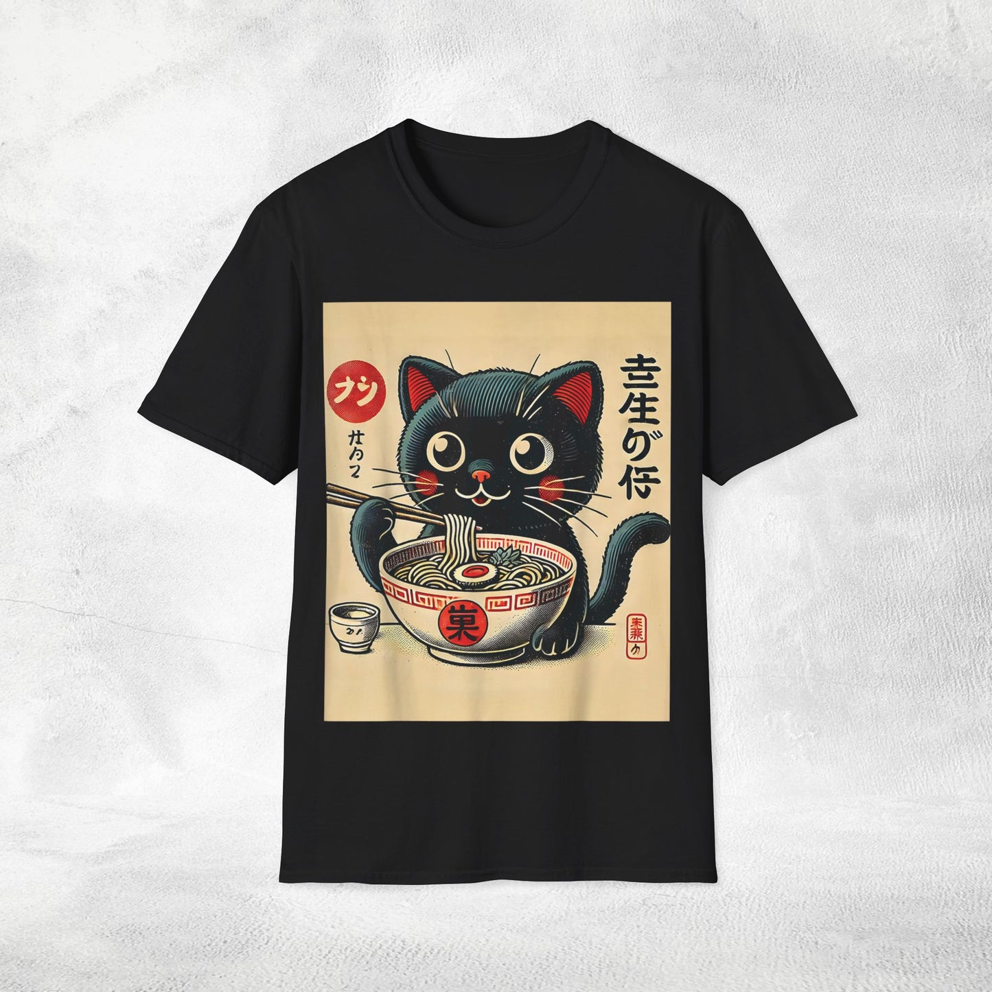 Unisex cat eats ramen / japanese restaurant