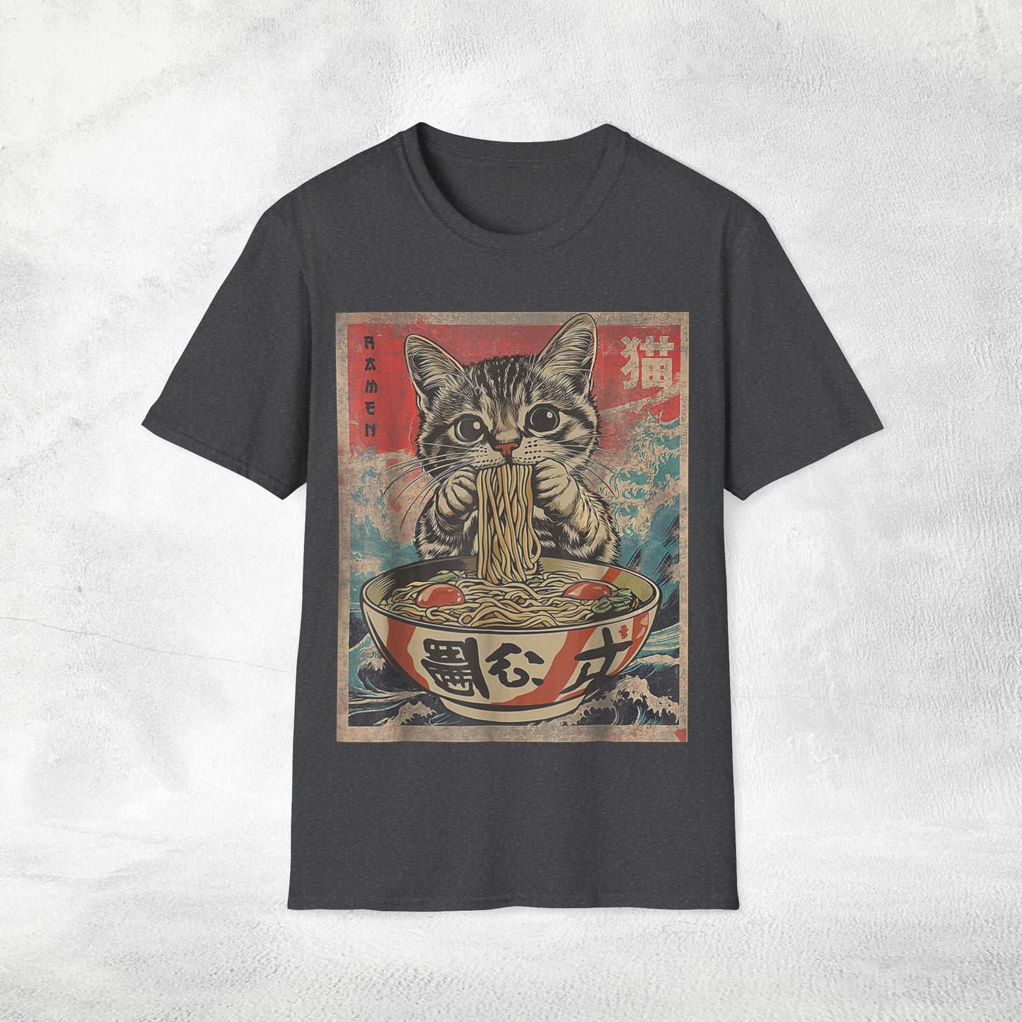 Unisex cat eats ramen / japanese restaurant