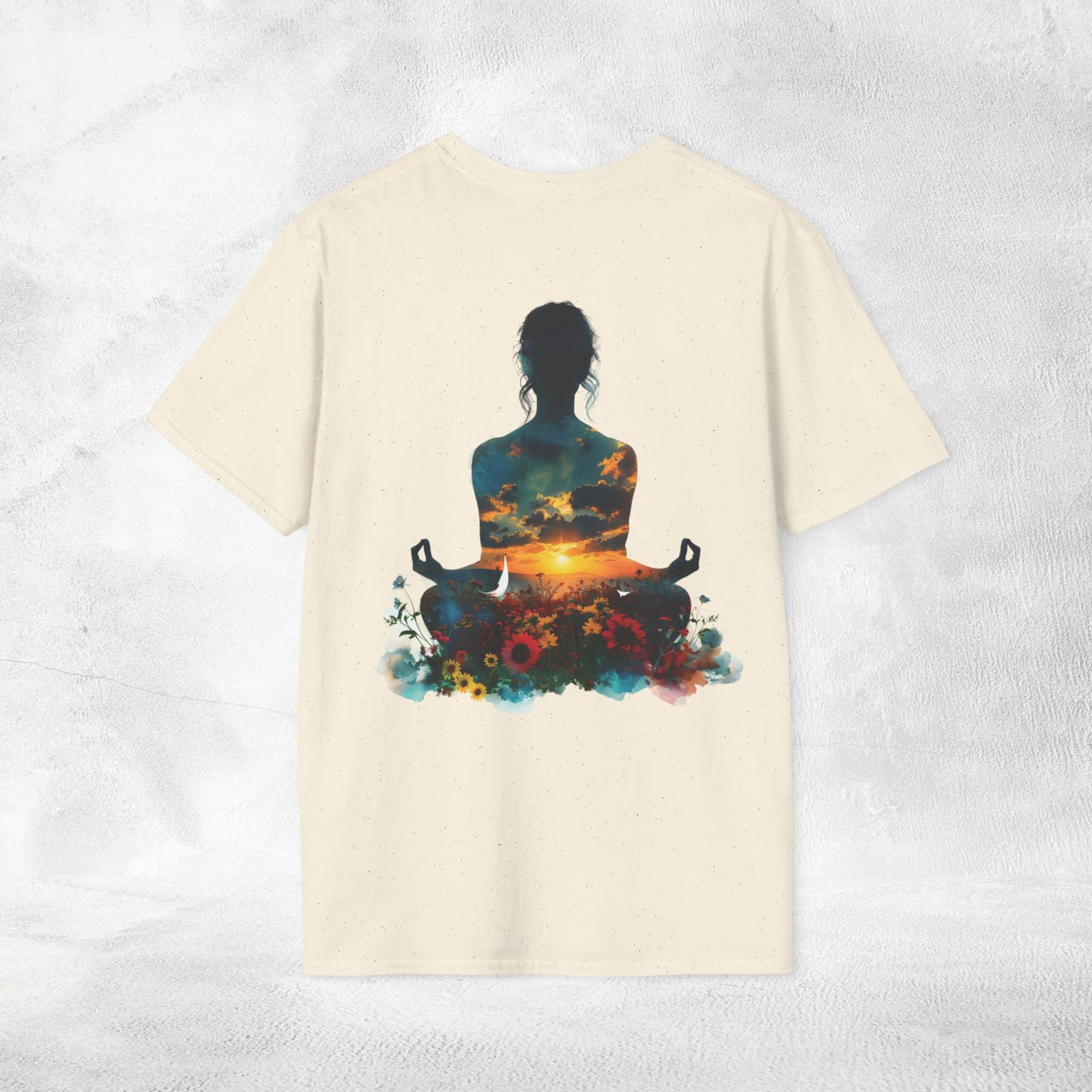 Womens yoga shirt meditate pose backprint