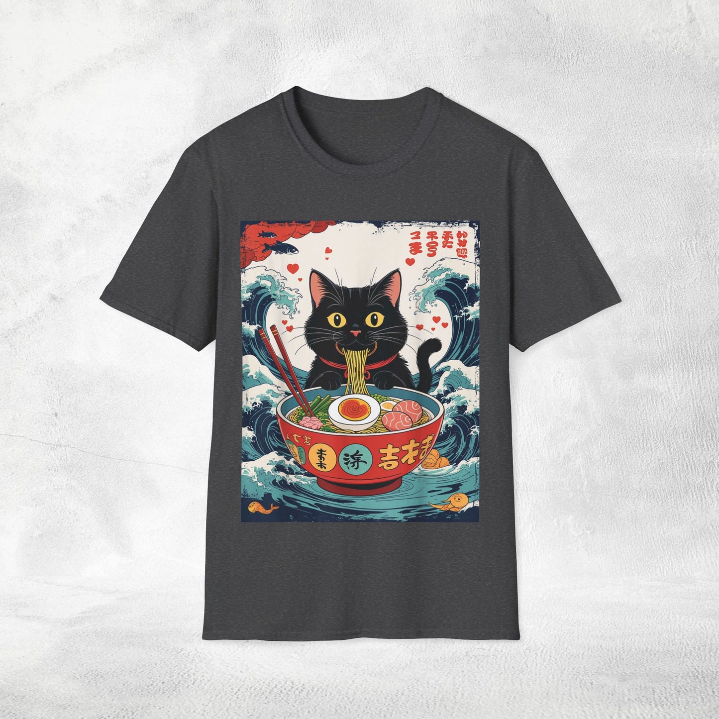 Unisex cat eats ramen / japanese restaurant