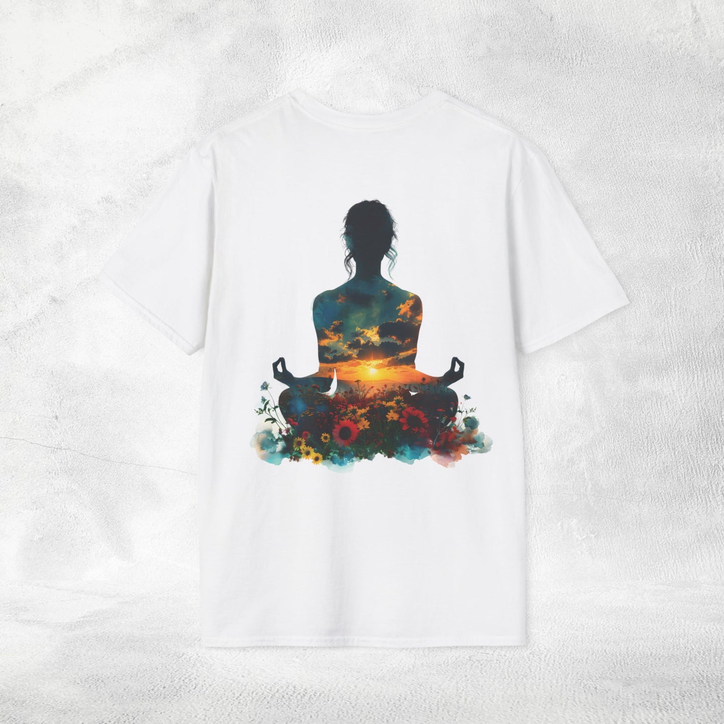 Womens yoga shirt meditate pose backprint