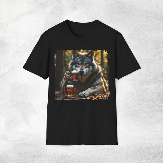 Unisex funny shirt beer drinking wolf