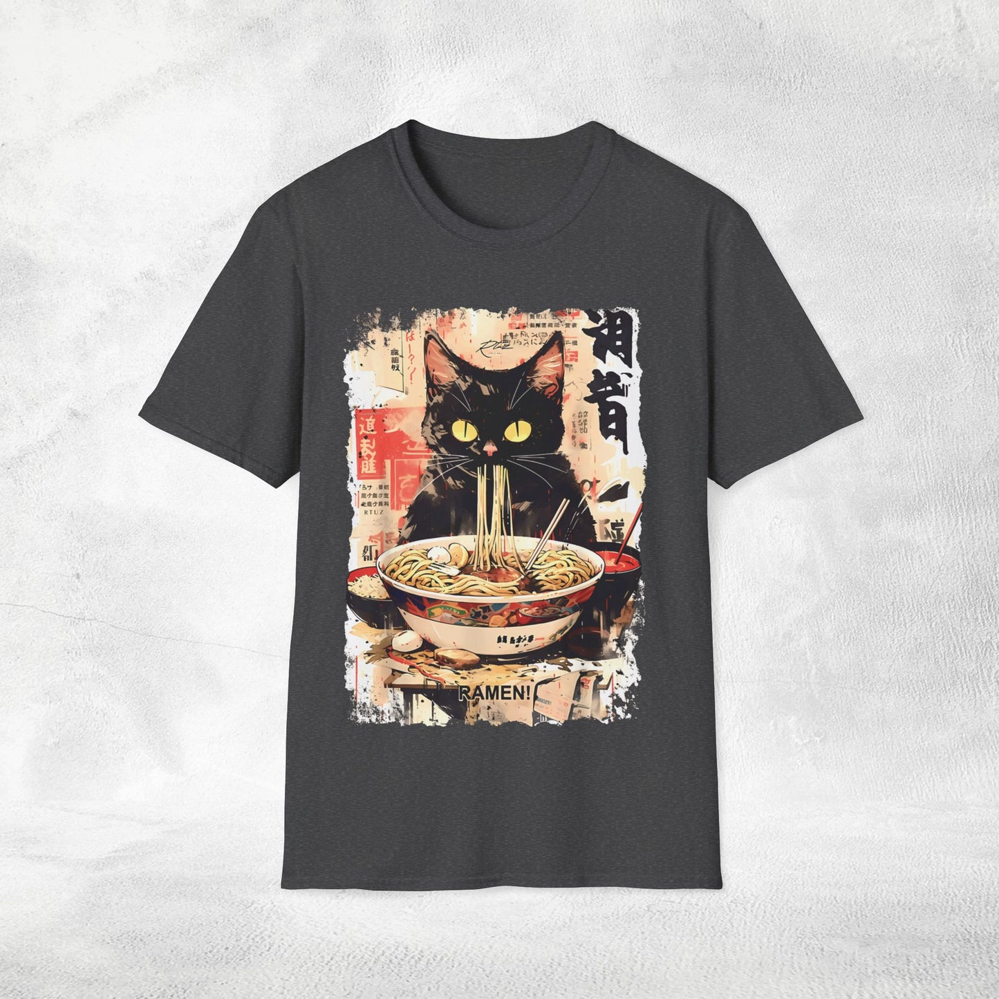 Unisex cat eats ramen / japanese restaurant
