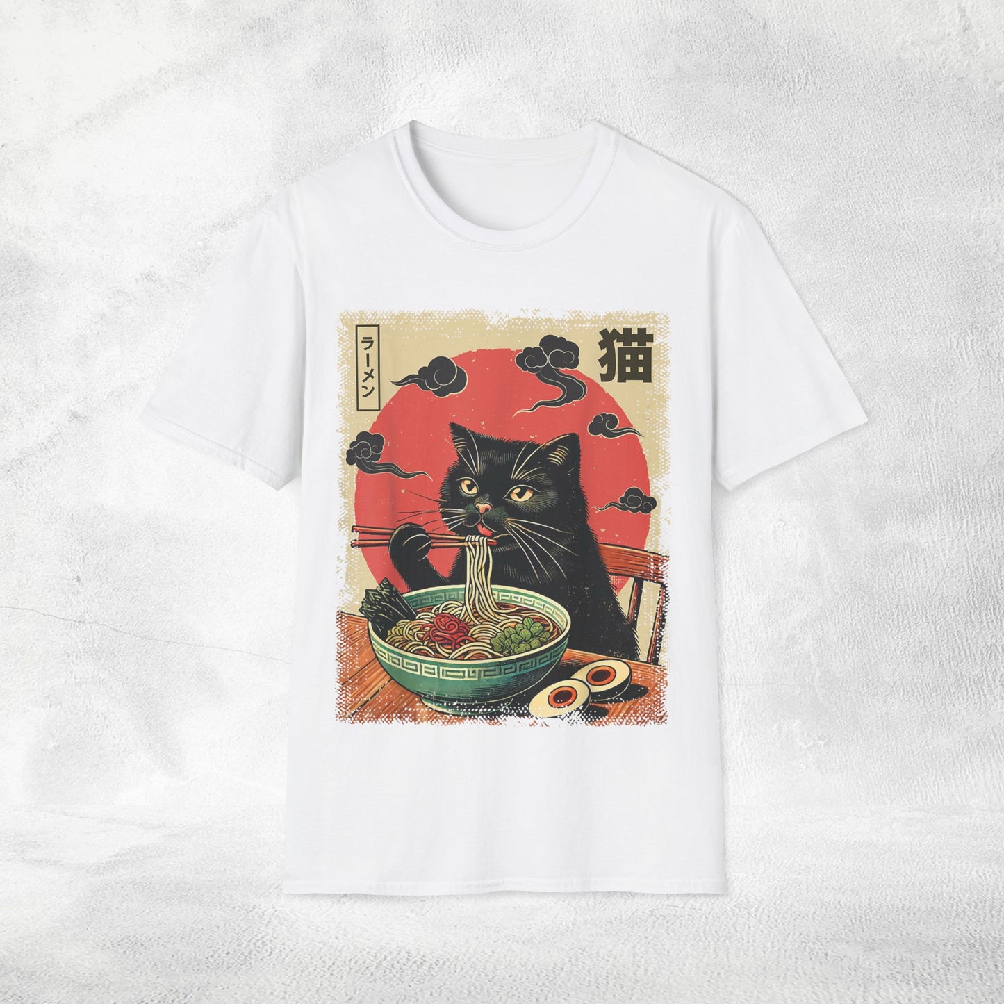 Unisex cat eats ramen / japanese restaurant