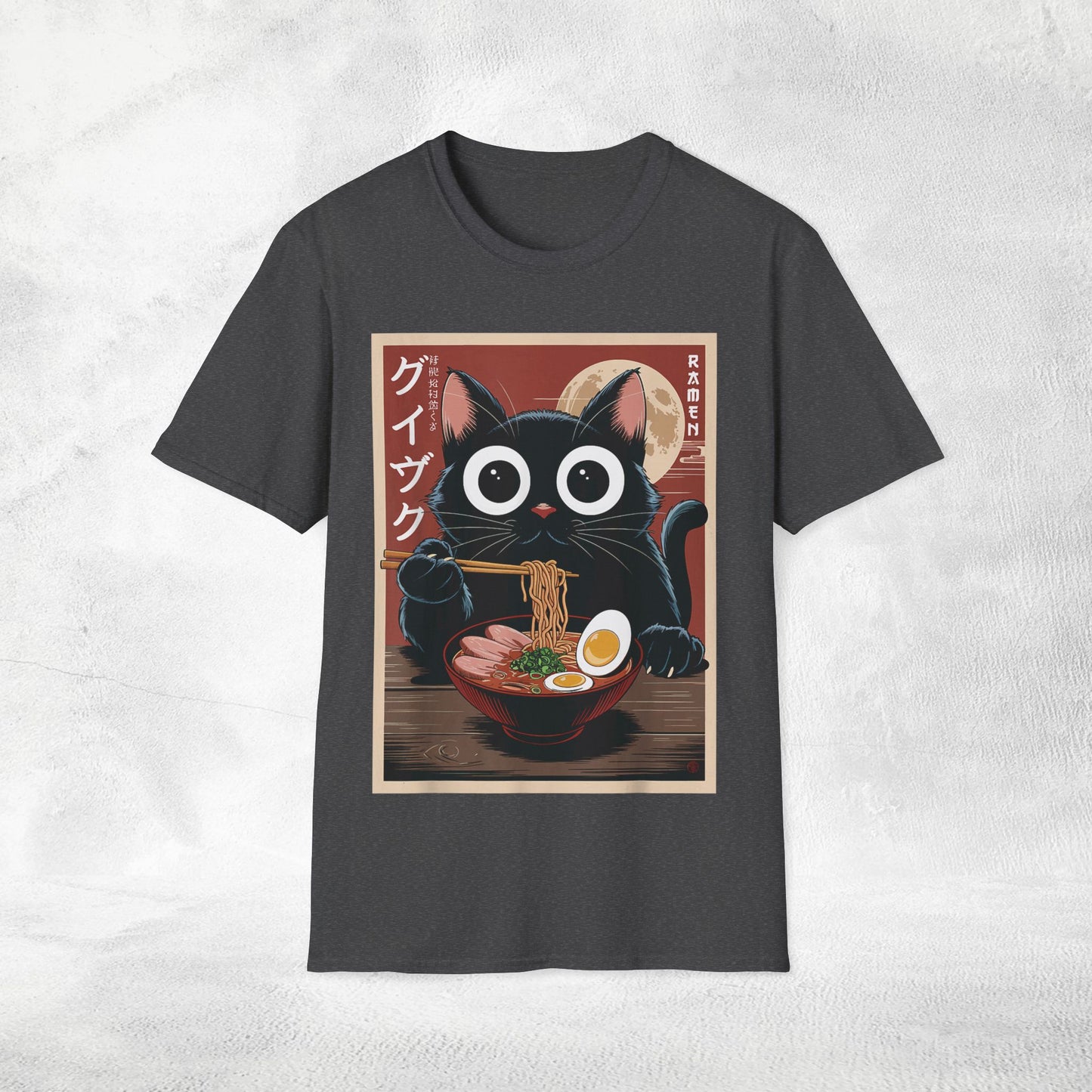 Unisex cat eats ramen / japanese restaurant