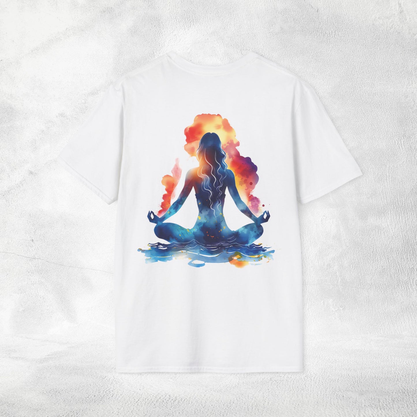 Womens Yoga shirt meditate pose Backprint