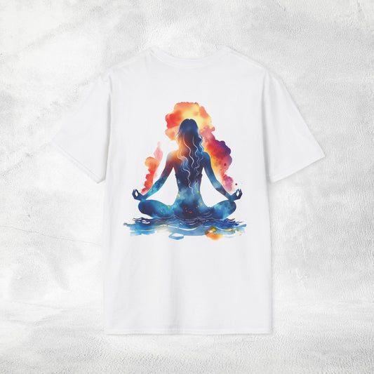 Womens yoga shirt meditate pose backprint