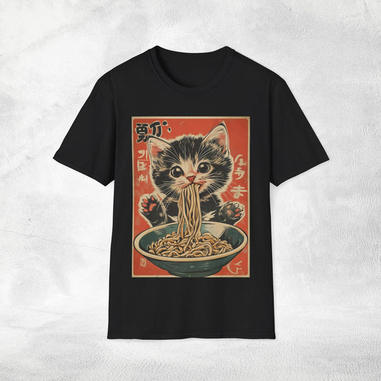 Unisex cat eats ramen / japanese restaurant
