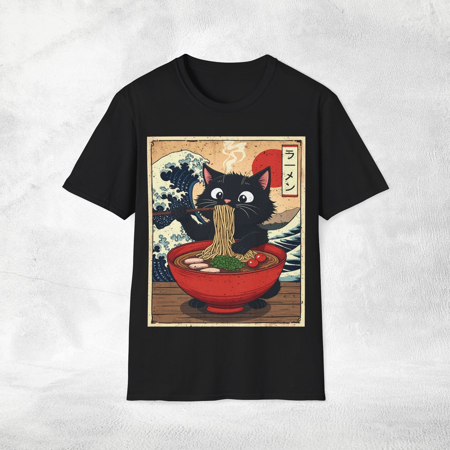 Unisex cat eats ramen / japanese restaurant