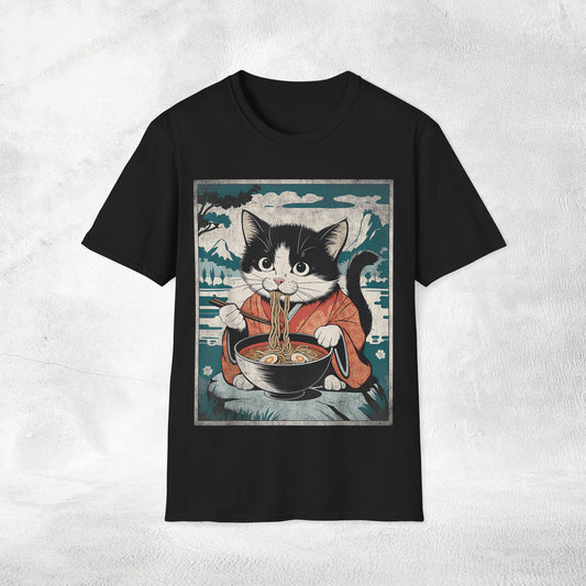 Unisex cat eats ramen / japanese restaurant