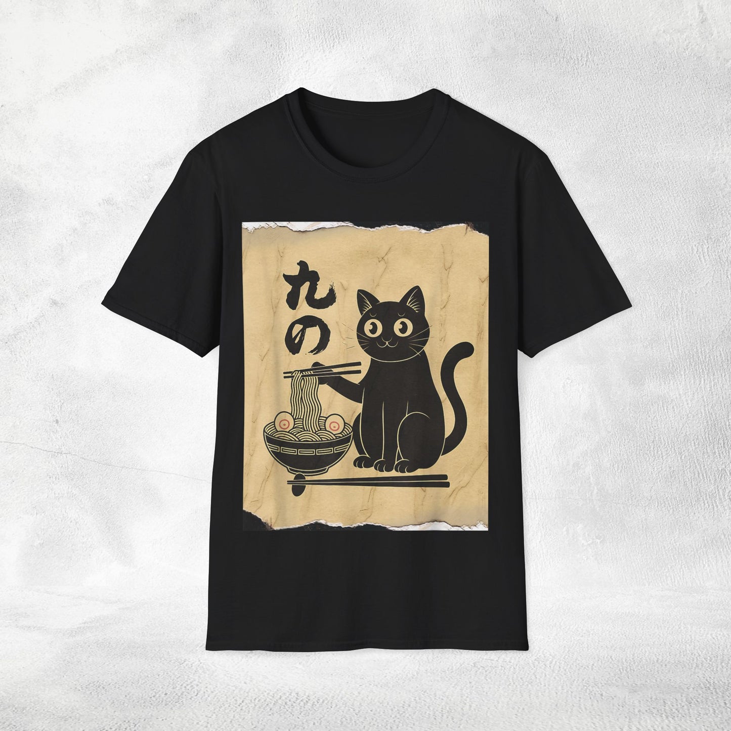 Unisex cat eats ramen / japanese restaurant