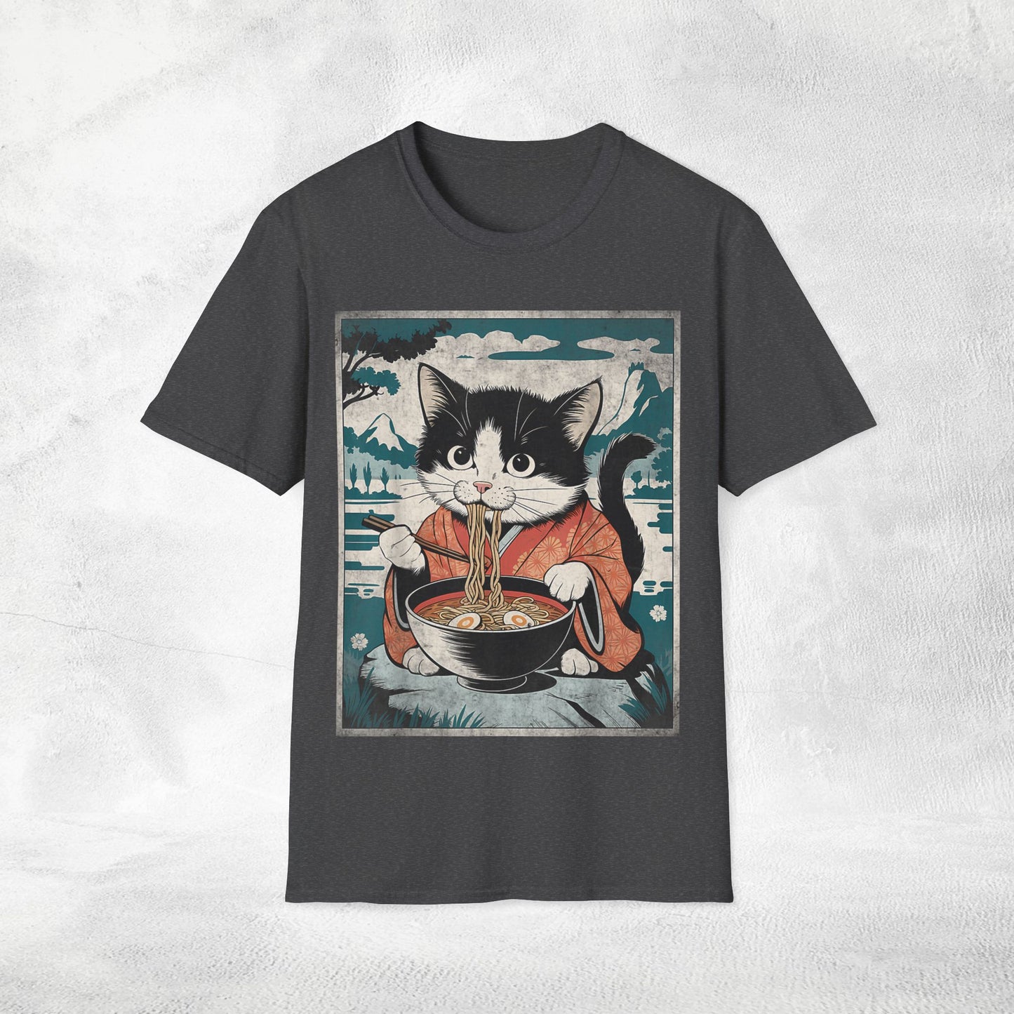 Unisex cat eats ramen / japanese restaurant
