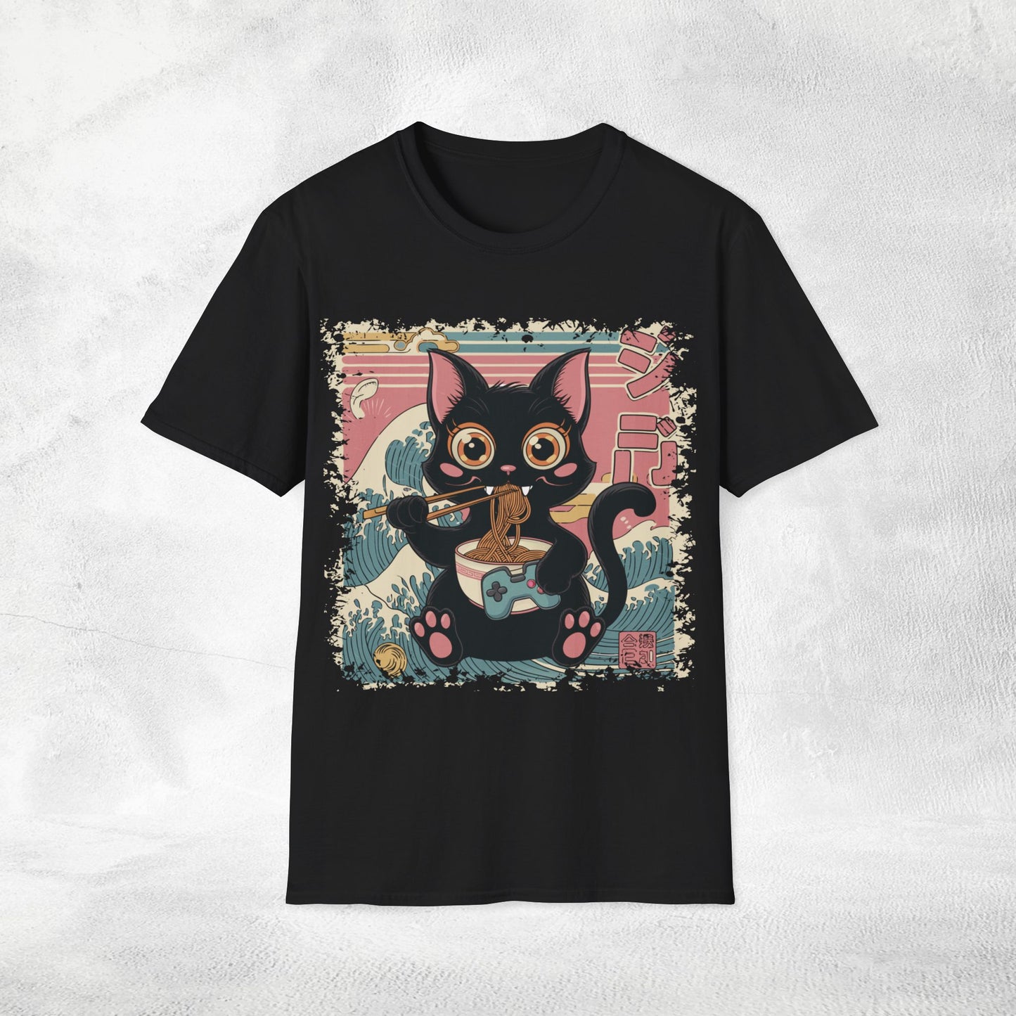 Unisex cat eats ramen / japanese restaurant