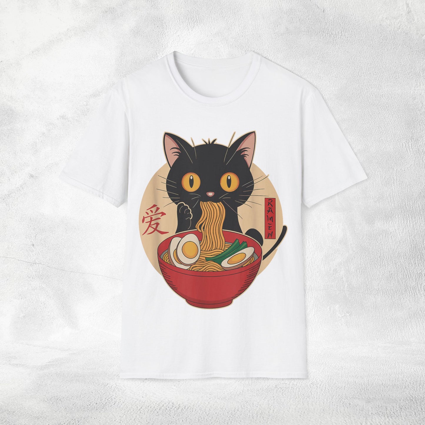 Unisex cat eats ramen / japanese restaurant