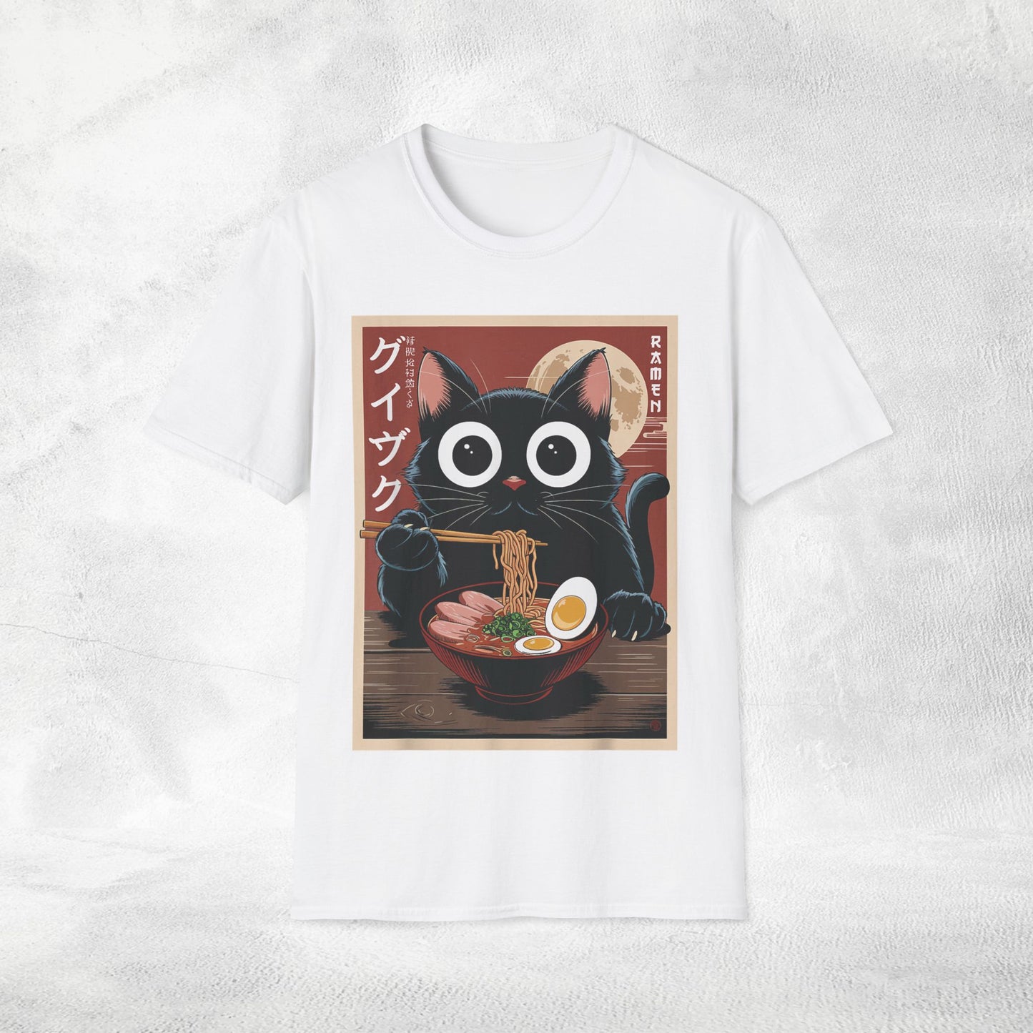 Unisex cat eats ramen / japanese restaurant