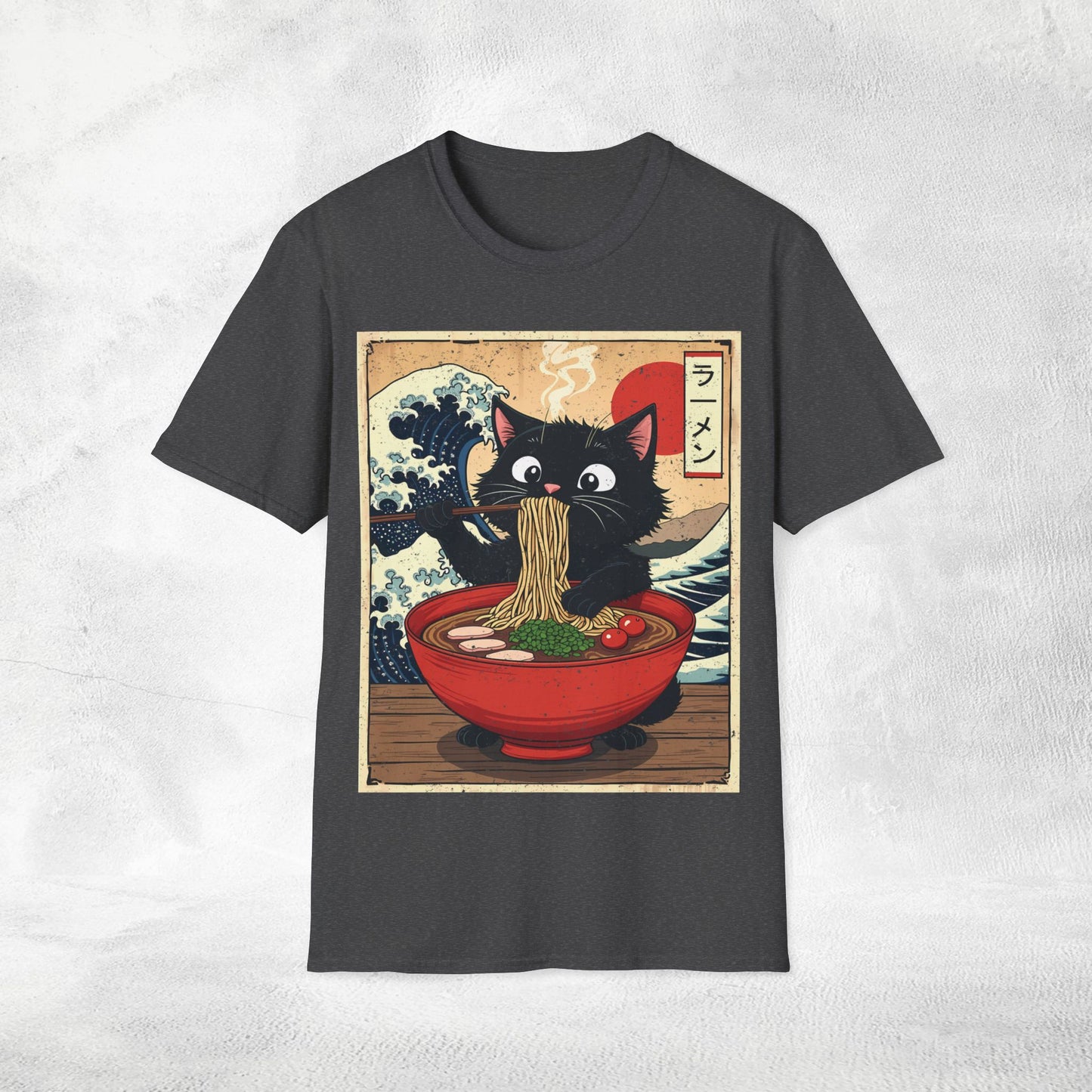 Unisex cat eats ramen / japanese restaurant