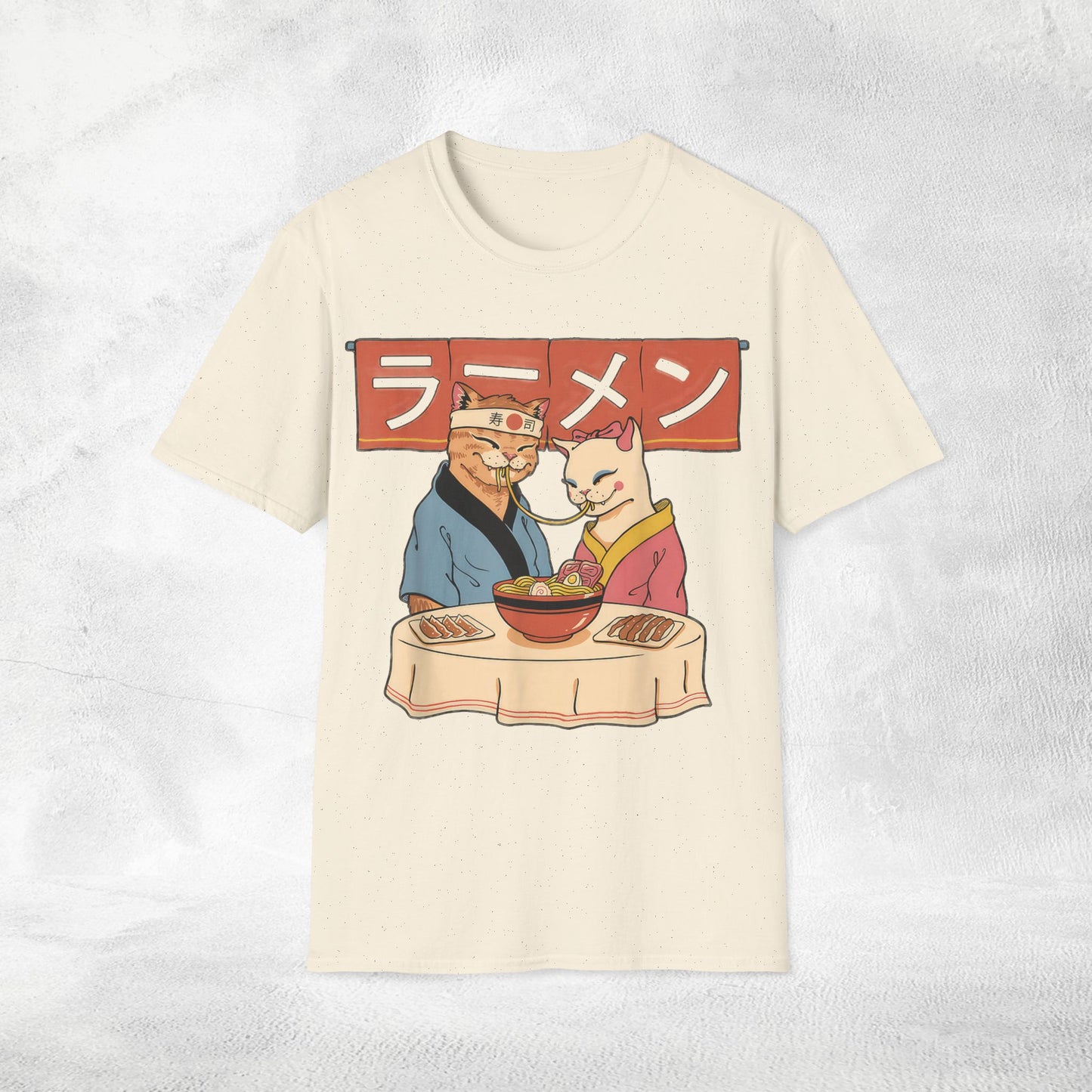 Unisex cat eats ramen / japanese restaurant
