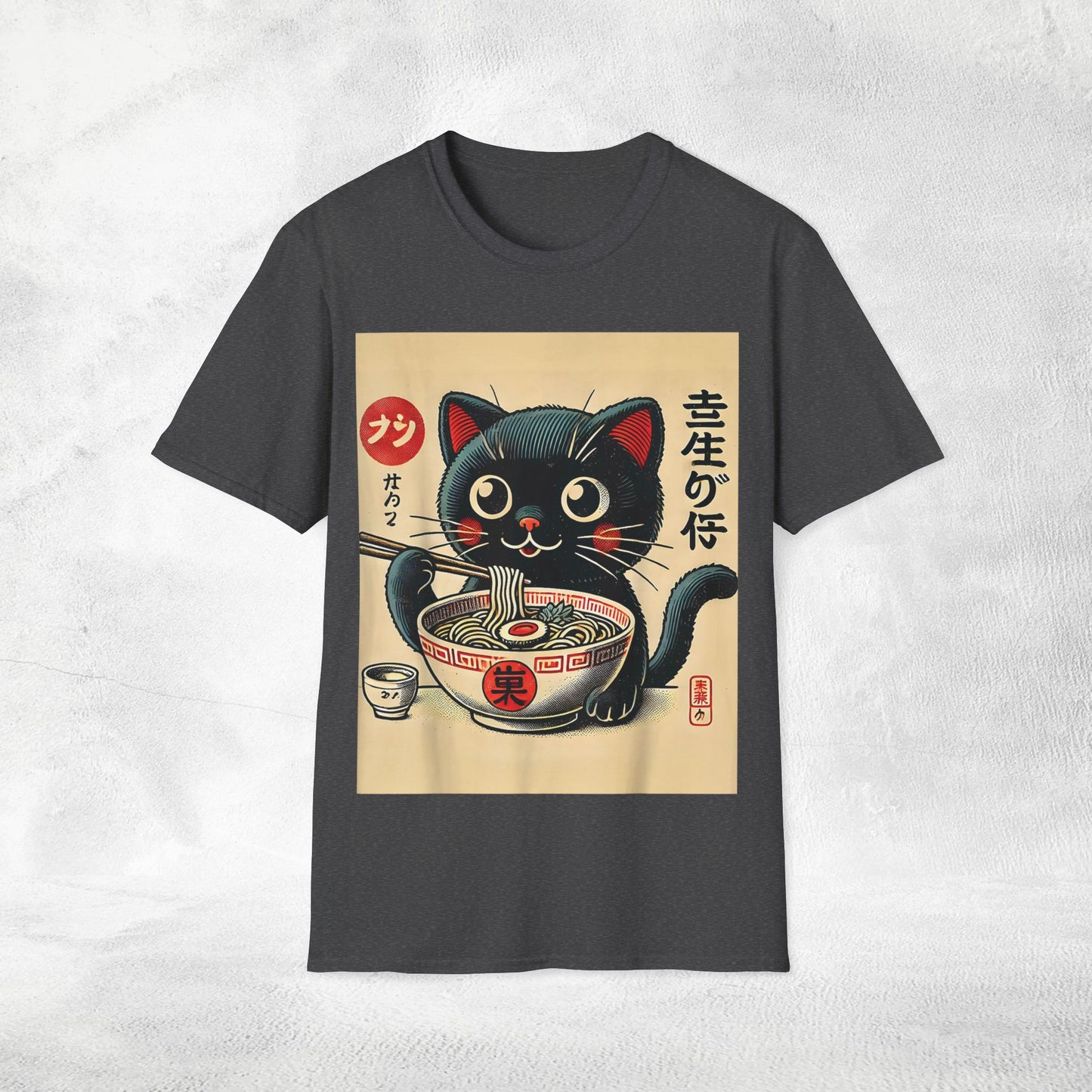 Unisex cat eats ramen / japanese restaurant