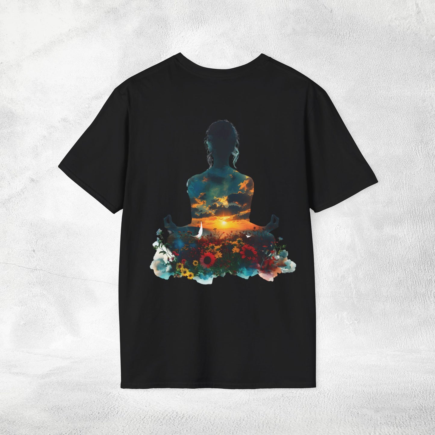 Womens yoga shirt meditate pose backprint