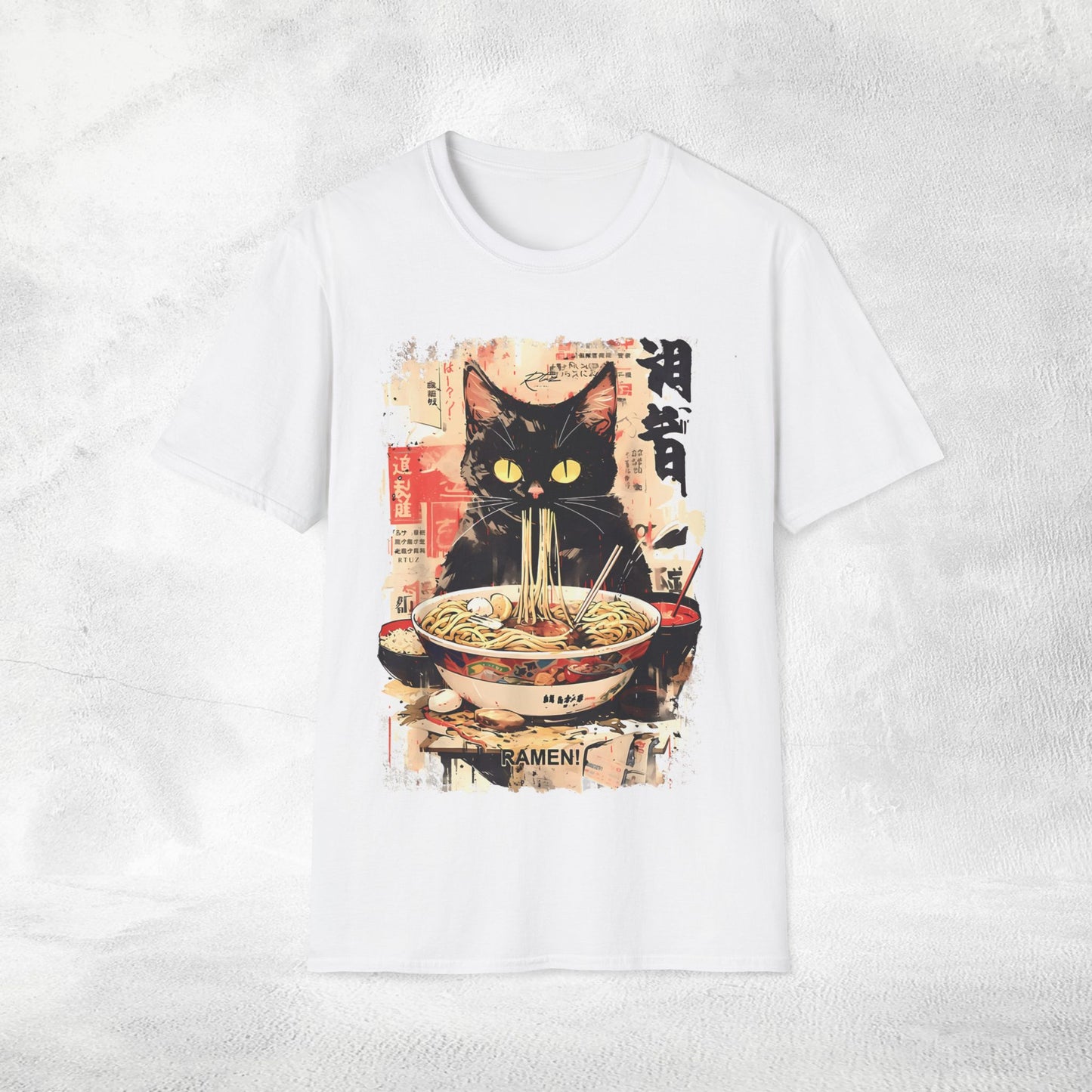 Unisex cat eats ramen / japanese restaurant