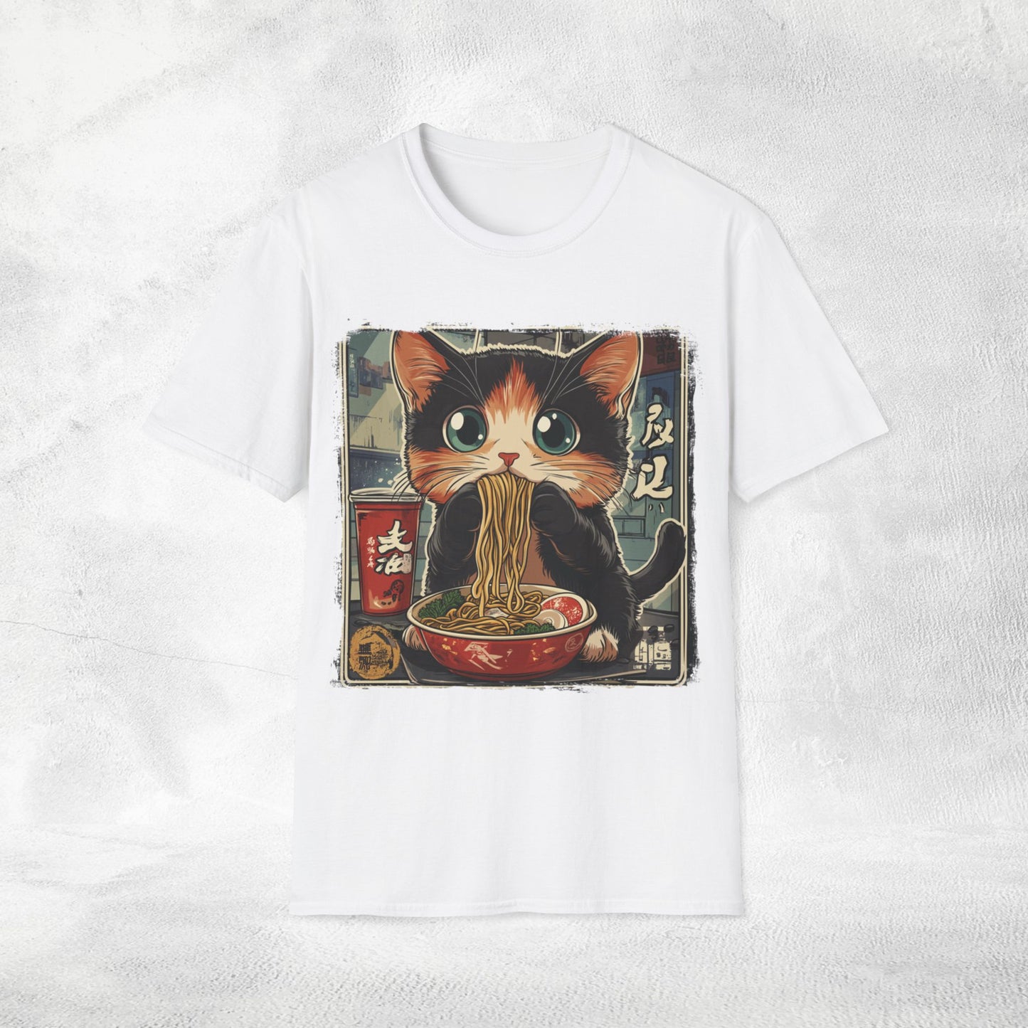 Unisex cat eats ramen / japanese restaurant