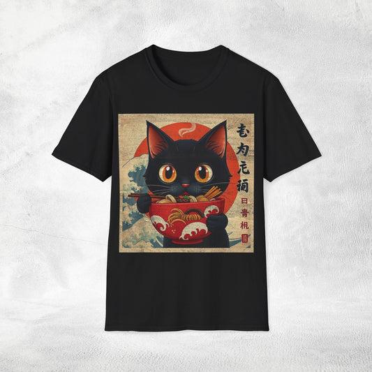 Unisex cat eats ramen / japanese restaurant