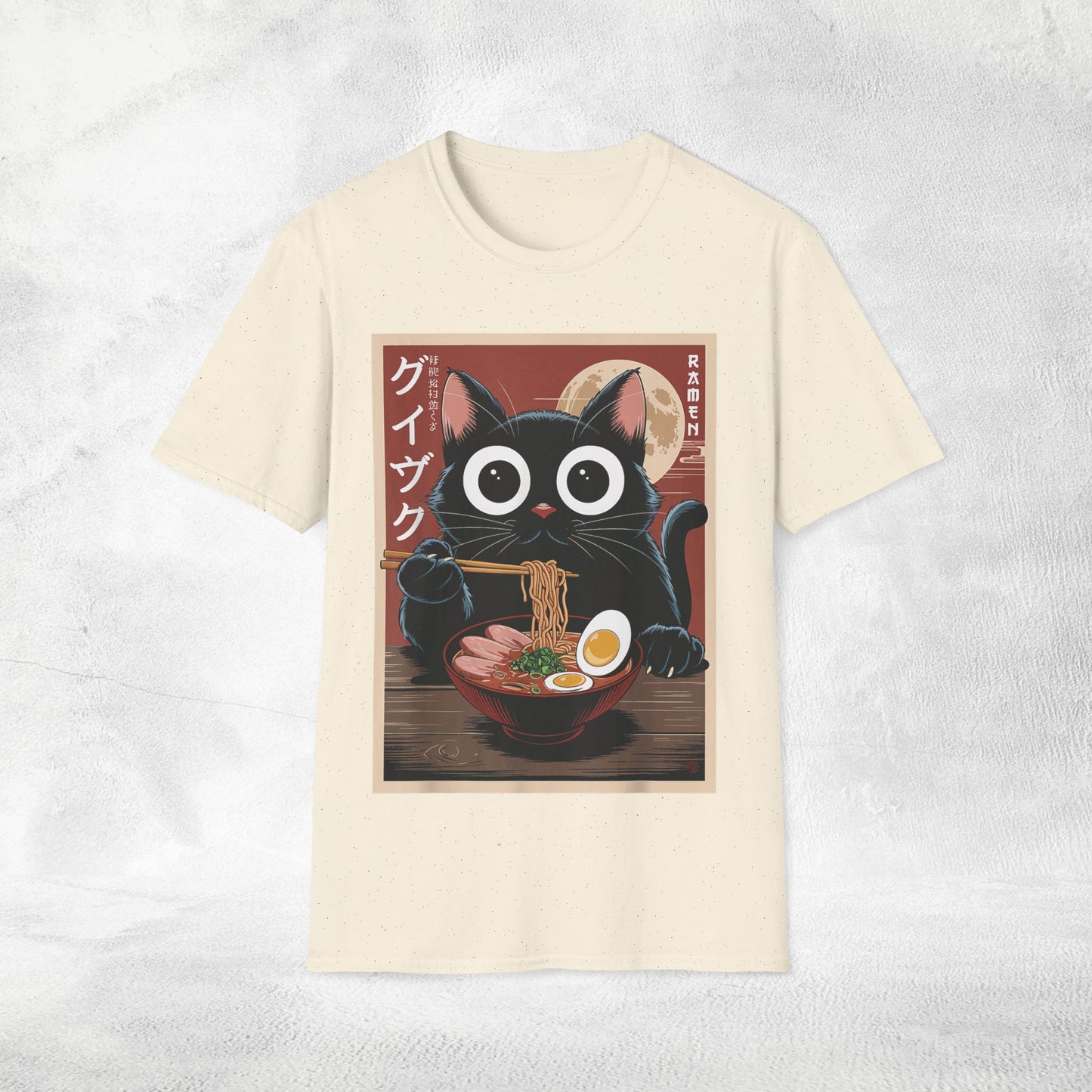 Unisex cat eats ramen / japanese restaurant