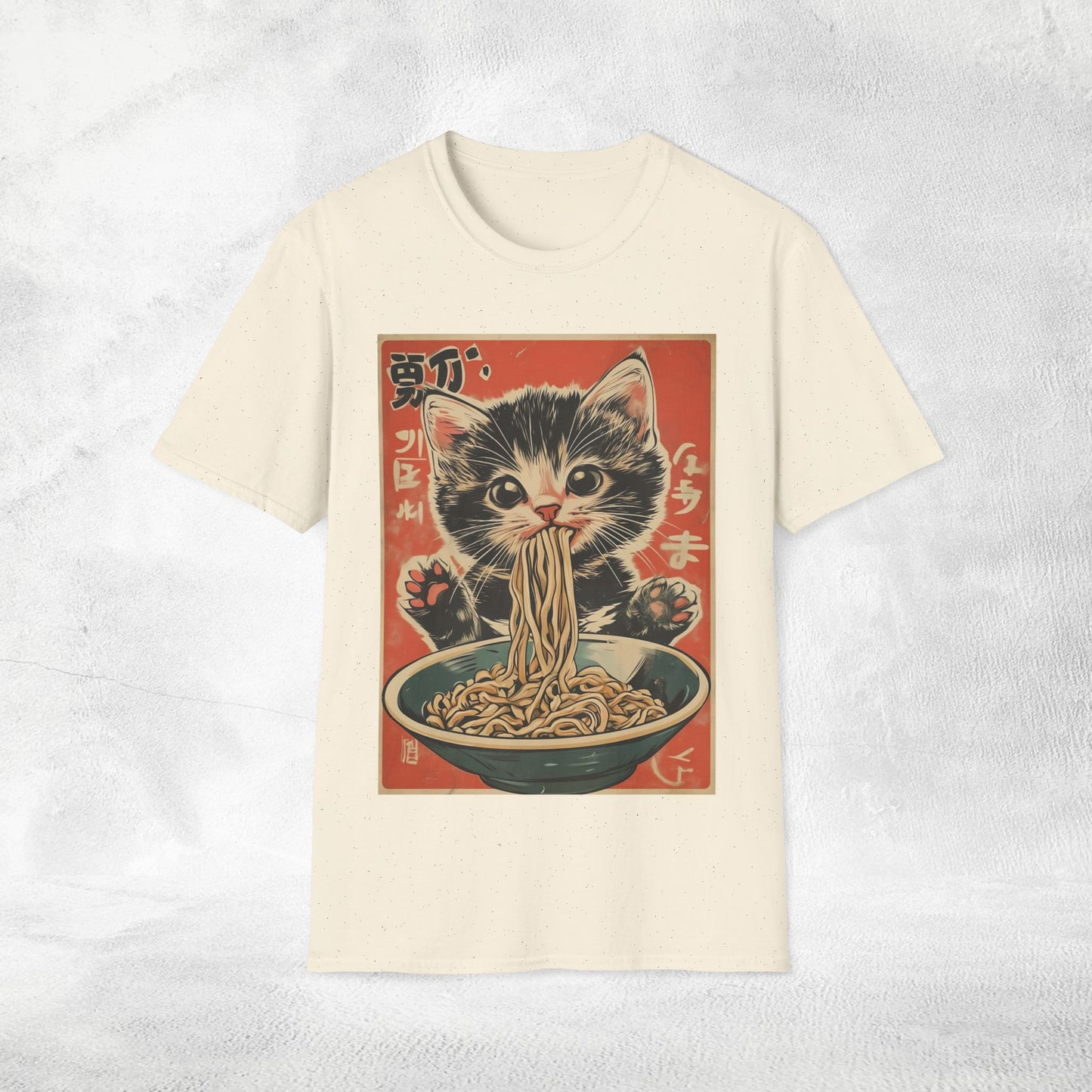 Unisex cat eats ramen / japanese restaurant