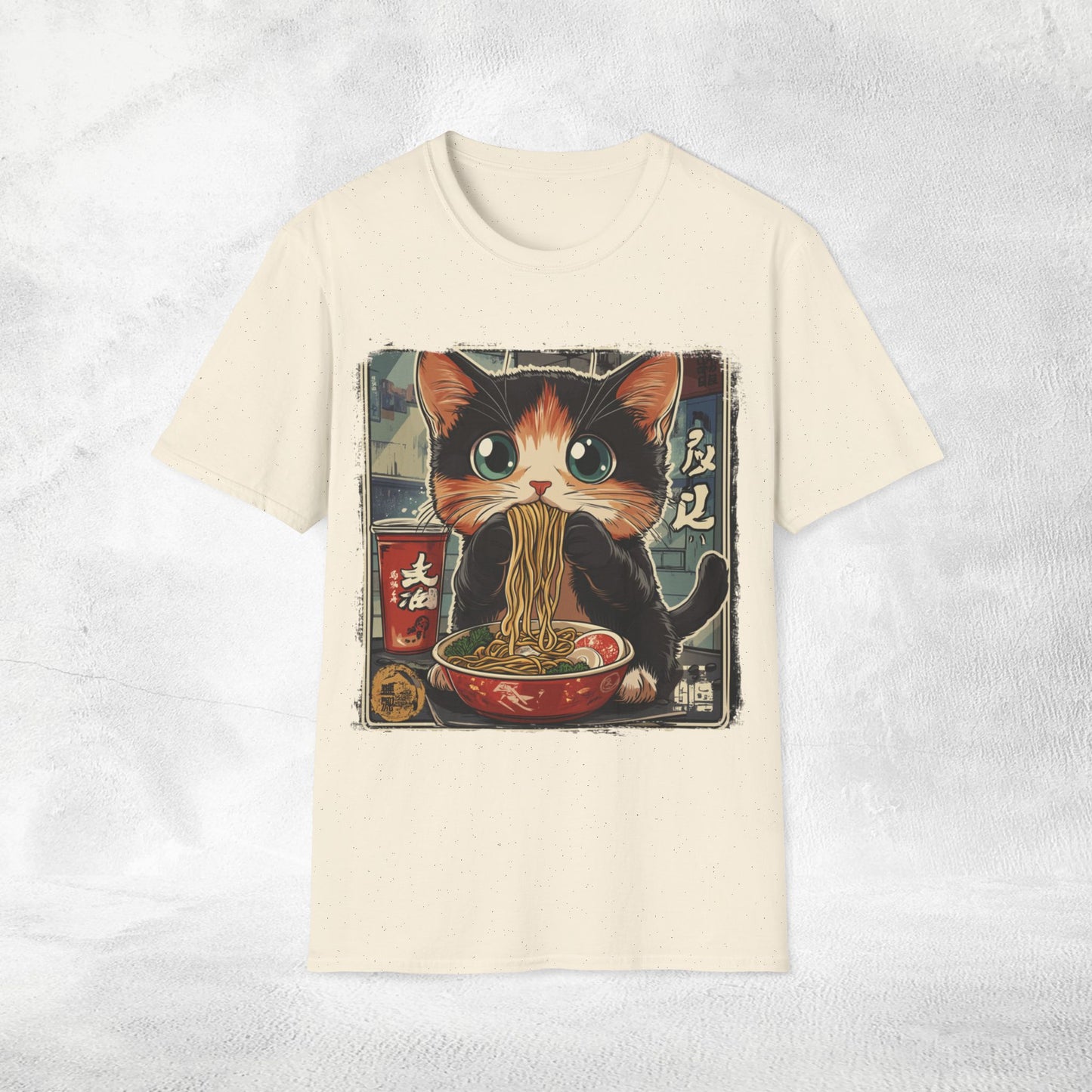 Unisex cat eats ramen / japanese restaurant