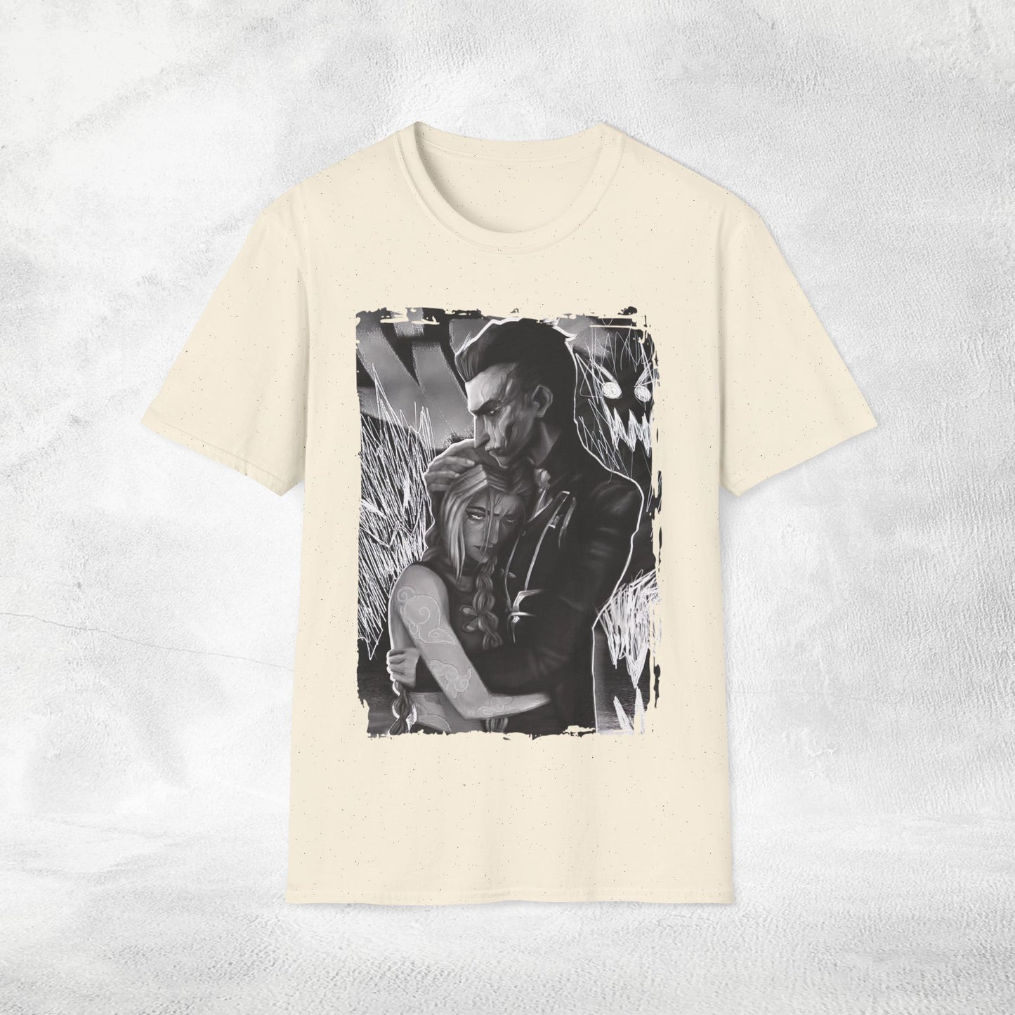 Unisex Gaming shirt Arcane Series LOL Jinx and Silco black &amp; white edition